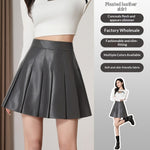 Slimming Pleated Leather Midi Skirt For Work