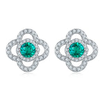 S925 Sterling Silver Clover Stud Earrings, 3.5mm Lab-Grown Emerald, Platinum Plated 2g Lightweight Women's Jewelry Gift Box