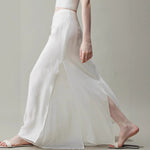 Womens Flowy Designer-style High-waisted Faux Two-piece Elegant Straight Skirt