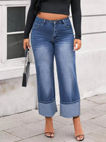 Women's Cuffed Washed Wide-leg Cropped Jeans