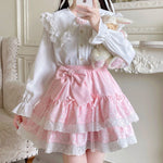 Polka-dot Lace-trimmed Bow Skirt For Women
