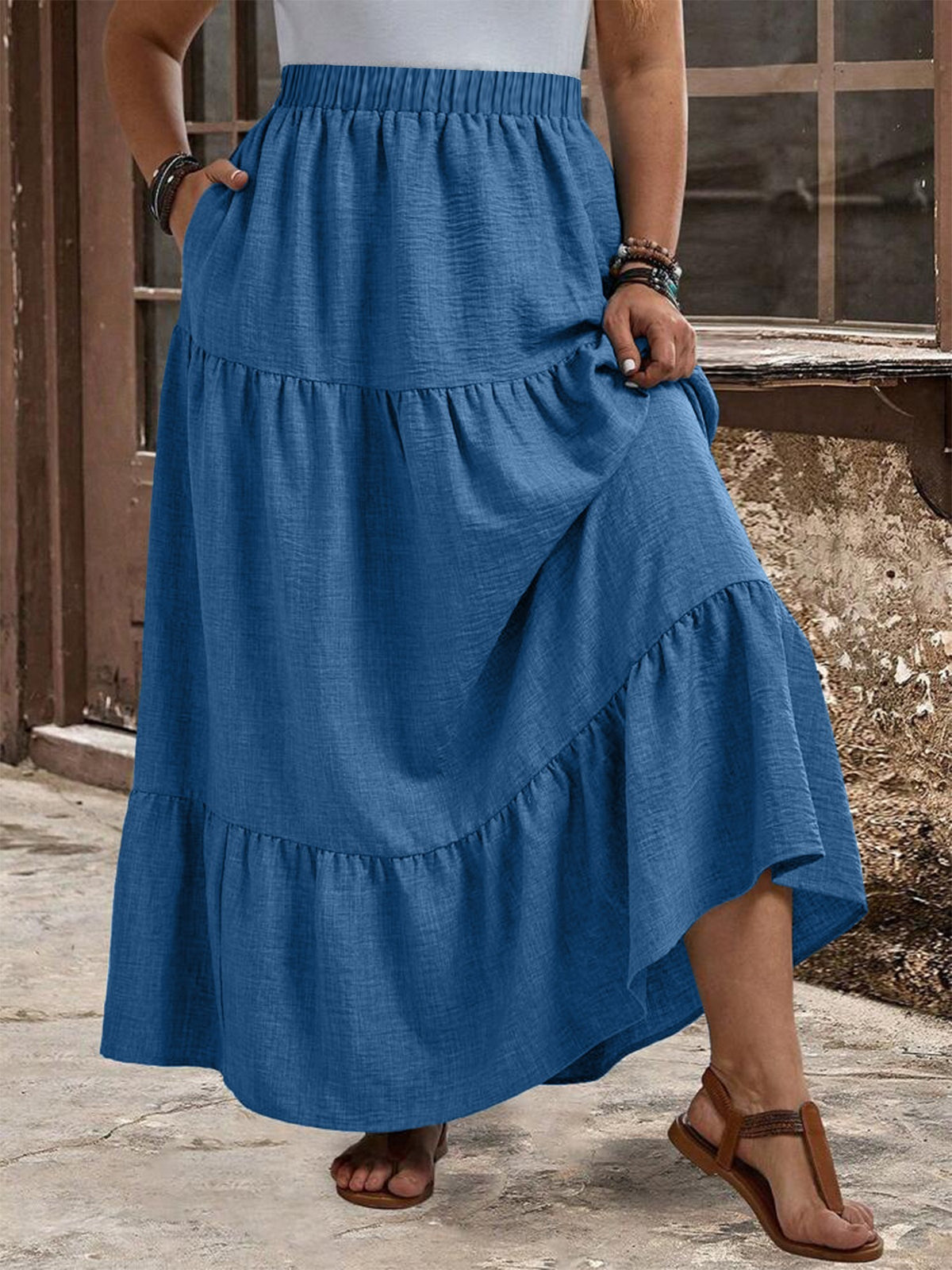 New Arrival Women's High Waist Vintage Casual Maxi Skirt Plus Size