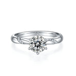 S925 Sterling Silver 1ct Moissanite Engagement Ring, D-VVS1 Round Cut 6-Prong Twisted Band, Platinum Plated US Sizes 5-9, GRA Certificate Gift Box