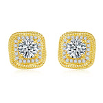 S925 Sterling Silver Gold Plated Cushion Stud Earrings, 6.5mm D-VVS1 Moissanite, Rope Edge Halo Design, 5.4g Women's Jewelry Gift Box