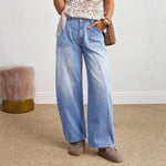Womens Retro Loose-fit Straight-leg Denim Jeans