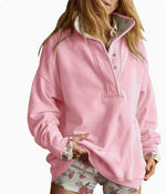 Loose-fitting Casual Long-sleeve Hoodie With A Semi-open Neckline And Buttons