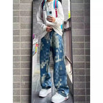 Men's Loose-Fit American-Style Printed Denim Jeans