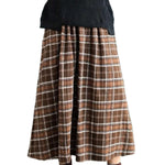 Retro Plaid Flannel Swing Skirt Long Dress With Elastic Waist