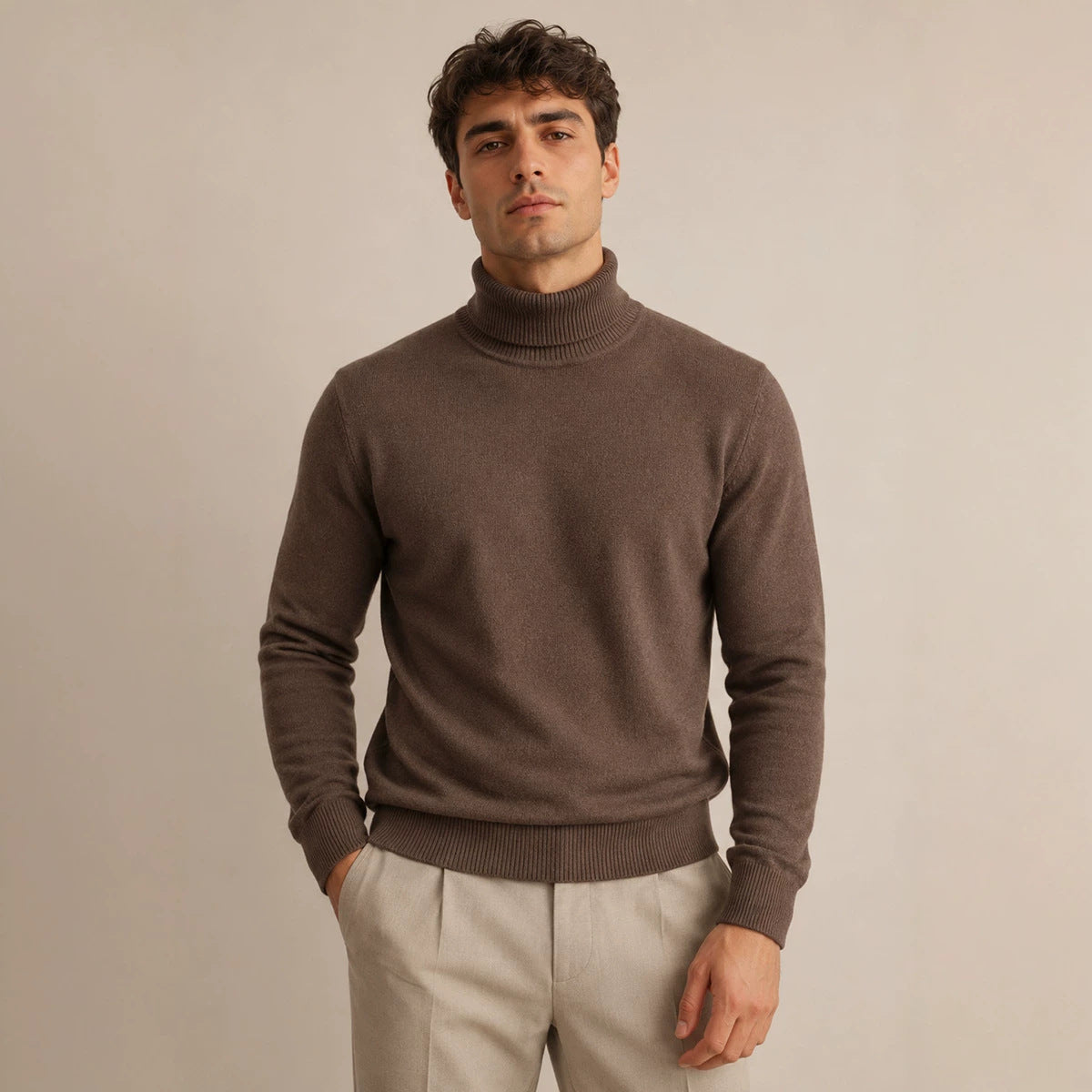 Mens New High-neck Long-sleeve Sweater