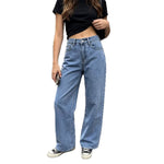 Womens Washed High-Waist Loose-Fit Jeans