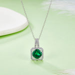 S925 Sterling Silver 2ct Lab-Grown Ruby Emerald Pendant Necklace, Platinum Plated Square Halo With Split Pave Bail, Women's Fine Jewelry Gift Box