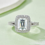 3 Carat Emerald Cut Moissanite Engagement Ring, Double Halo Split Shank S925 Silver Platinum Plated D Color VVS1 With GRA, US 5-9.