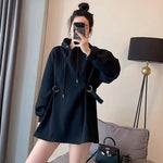 Solid-color Mid-length Hooded Sweatshirt With Drawstring Womens Bottoming Top