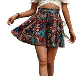 Printed Wide-leg Lace-up Shorts Chic And Elegant Resort Beach Culottes