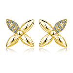 S925 Sterling Silver Four Leaf Stud Earrings, D-VVS1 Moissanite Pave Petal, Platinum Plated 2.1g Elegant Women's Jewelry Gift Box