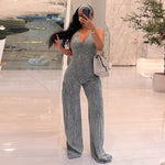 Casual Sporty Fauxwatereffect Openback Flared Jumpsuit