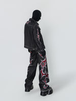 Mens Straight-Leg Denim Jeans With Glittering Diamond Flame Totem Subculture Punk Style