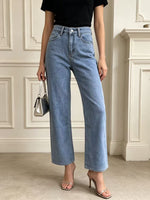 Womens Washed High-Waist Loose-Fit Jeans
