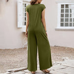 Comfortable Casual Loose-fit Solid-color Jumpsuit With Pockets And Wide-leg Pants
