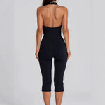 Halter-neck Metal-hole Tight Capri Jumpsuit