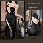 New Sheer Mesh Deep-V High-slit Purple Nightdress For Women