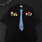 American-style Casual Crayon-graffiti Short-sleeve Shirt