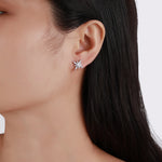 S925 Sterling Silver Star Stud Earrings, D-VVS1 Moissanite 4-Point Star Design, Platinum Plated 2.3g Elegant Jewelry Gift Box