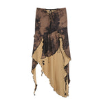 Long Floral-print Double-layered Asymmetrical Floor-length Flounce Skirt