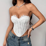 Body-shaping Buttoned Lace-trimmed Strapless Top For Women