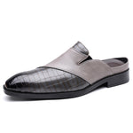 Mens Pointed-toe Leather Half-slippers Without A Heel For Outdoor Wear
