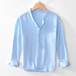 Chinese-style V-neck Pullover Cotton-linen Shirt
