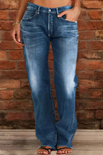 Floral-bud High-waist Raw-edge Jeans For Women