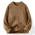 Men's Solid-Colored Knitted Long-Sleeve Retro Crew-Neck Sweater