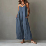 Womens Loose-fitting Solid-color Wide-leg Jumpsuit With Straps