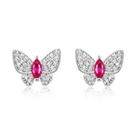 S925 Sterling Silver Butterfly Stud Earrings, 5x2.5mm Marquise Lab-Grown Ruby Sapphire Emerald, Platinum Plated 1.7g Fine Jewelry Gift Box