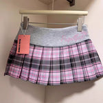 Plaid Pleated Skirt High-waisted A-line Design Statement Midi Skirt
