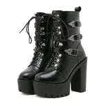 Velcro-lined Mid-calf Boots With A Metallic Buckle Chunky Heel And Platform Sole