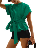 Womens Loose Round-Neck Lace-Up Bow-Knot Sweatshirt