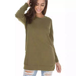 Split-front Relaxed-fit Crew-neck Long-sleeve Knit Sweater