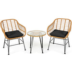 3 Pieces Rattan Furniture Set With Cushioned Chair Table