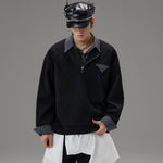 Mens Mock Two-Piece Spliced Design Shirt Hoodie
