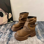 Women's Fashionable Retro Round-Toe Chunky-Soled Dr Martens Boots