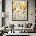 Golden And White Texture Painting Handmade Oil Painting Abstract On Canvas  Medieval Minimalist Wall Art For Living Room Home Decor
