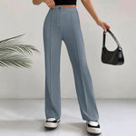 Womens Straight Flare Pants With High-Waisted Stitching Details