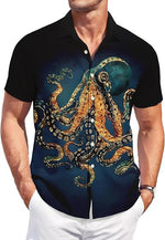 Lapel Top With Digital-print Abstract-style Shirt