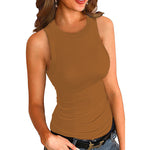Women's Ribbed High Neck Tank Top Form Fitting Sleeveless Basic Cami Top For Layering