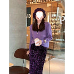 Womens Solid-Color Velvet Sequin Slit Skirt