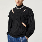 Mens Long-Sleeve T-Shirt With Drop Shoulder And Stand-Up Collar Sweater