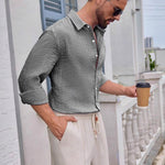 Mens Striped Long-sleeve Loose-fit Button-down Shirt
