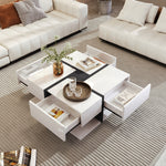Coffee Table, Table With 4 Drawers, Unique Color Matching And Line Design, Storage Space At The Bottom. 78x78x36cm
